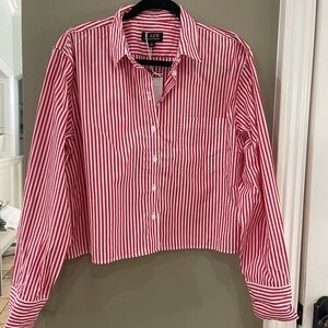 J.Crew Red and White Striped cropped Shirt